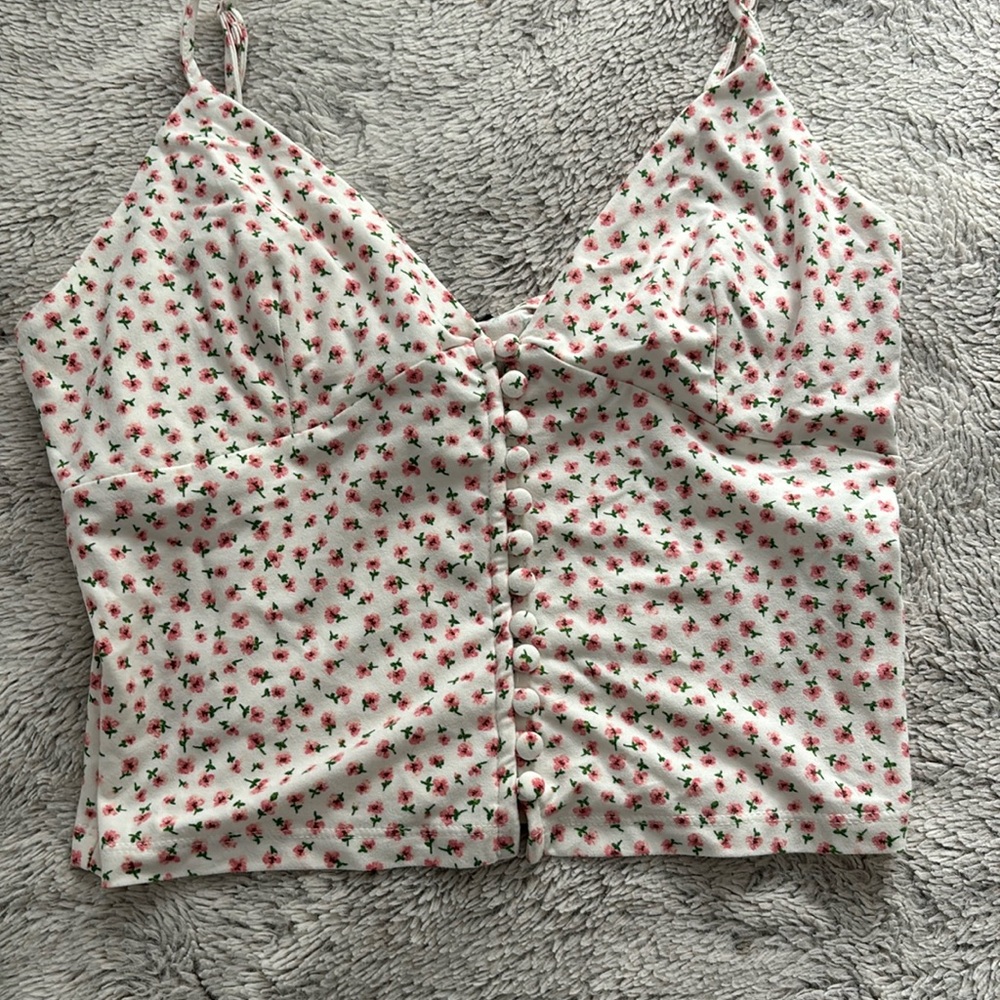 Forever 21 Flower Tank Top Button up Adjustable Preppy
